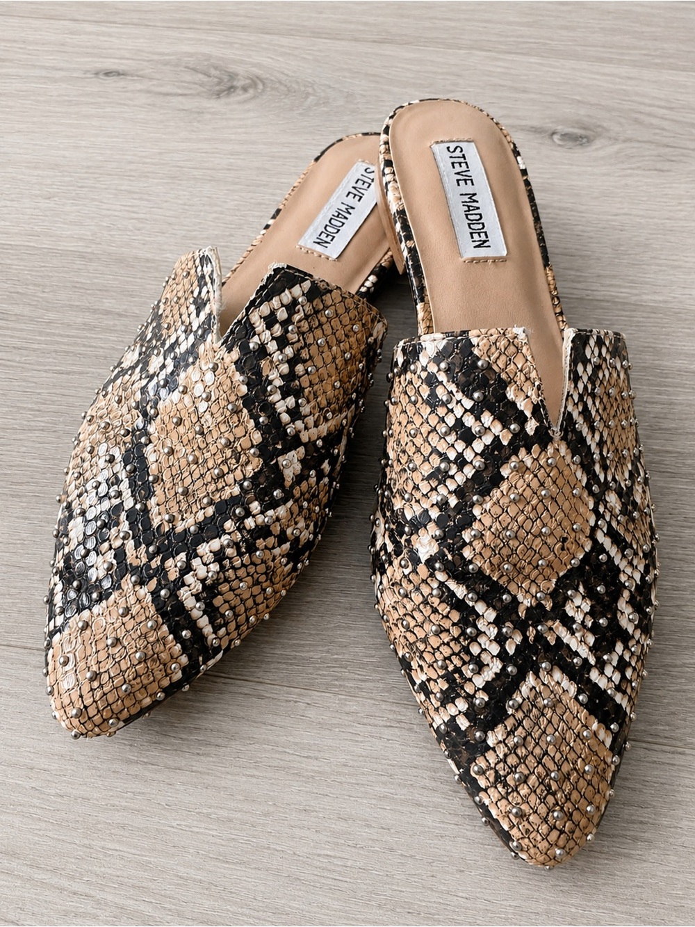 Steve Madden Tan Snake Print Women's Mules